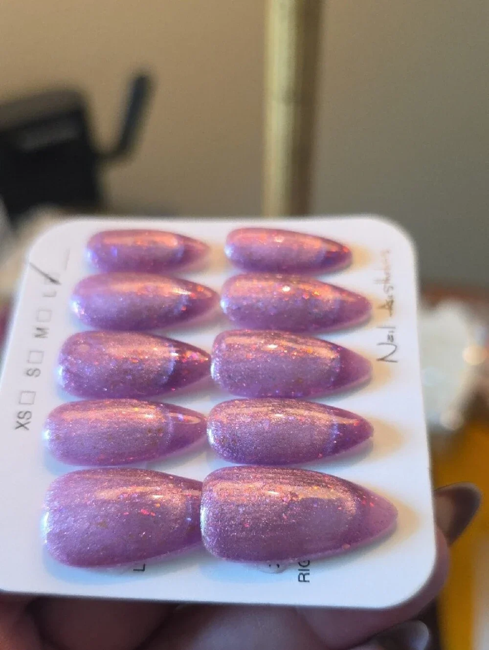 Press-On False Nails - Shimmery Pink Iridescent Set Size Large